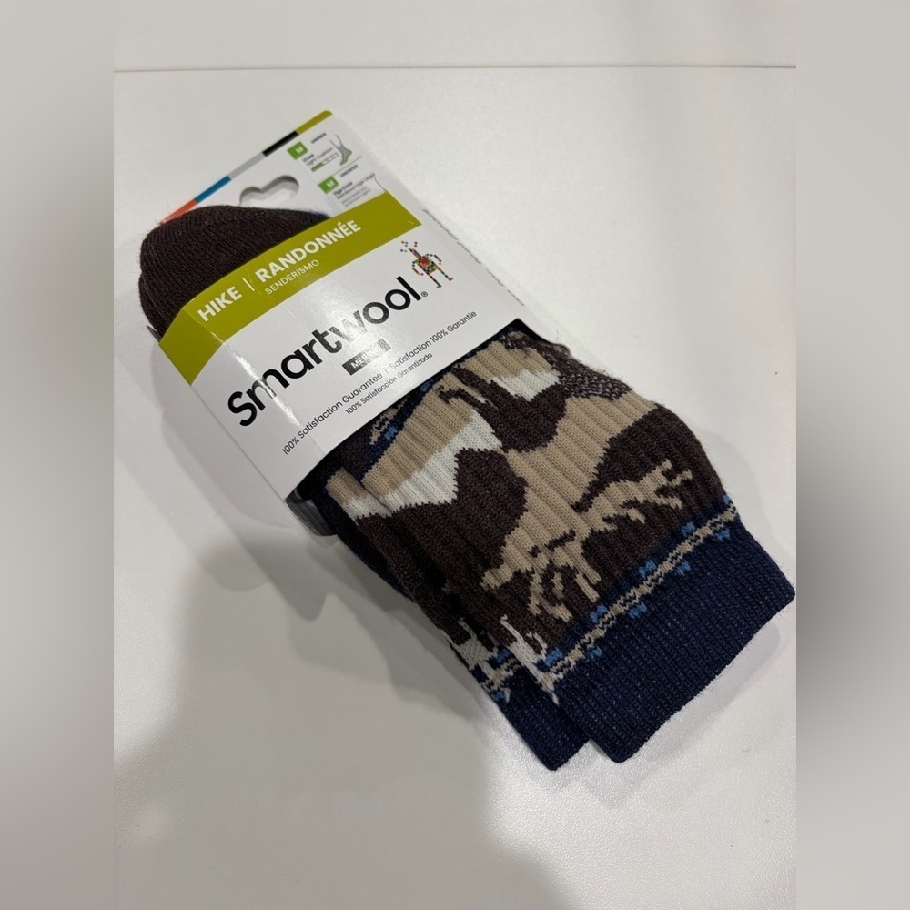 Smartwool Men's Medium Hike Mountain Moose Crew Socks Navy NWT Light Cushion